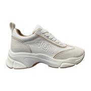 Wit Goud Leren Sneaker met Logo Paciotti , White , Dames