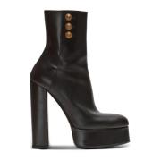 Bruine Glad Kalfsleren Platform Enkellaarsjes Balmain , Black , Dames