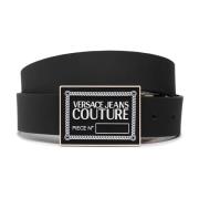 Omkeerbare zwarte leren riem met logo Versace Jeans Couture , Black , ...