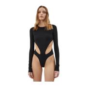 Diep Zwarte Body Top voor Vrouwen Amazuin , Black , Dames