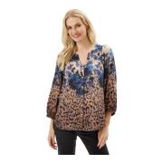 Blauwe Shirt met ¾ Mouwen en V-Hals IN Front , Multicolor , Dames