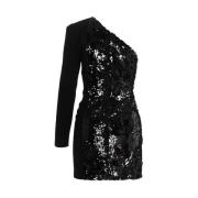 Een schouder pailletten feestjurk Pinko , Black , Dames