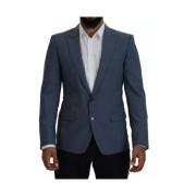 Blauwe Wol Slim-Fit Blazer Jas Dolce & Gabbana , Blue , Heren