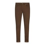 Bruine Skinny Fit Katoenen Broek Dondup , Brown , Heren