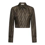 Zijden cropped shirt in modetinten Fendi , Brown , Dames