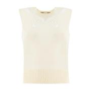 Elegante Bloemenkant Geribbelde Zoom Top Ermanno Scervino , White , Da...