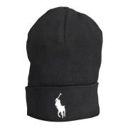 Zwarte Heren Geborduurd Logo Beanie Ralph Lauren , Black , Heren