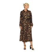 Luipaardprint Jurk met Overhemdkraag 2-Biz , Brown , Dames