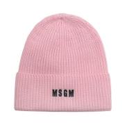 Roze Wollen Blend Beanie Hoed Msgm , Pink , Heren