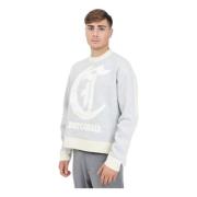 Bicolor Crew Neck Sweater Diamond Motif Just Cavalli , Beige , Heren