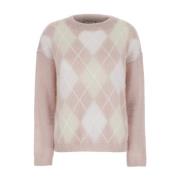 Roze Argyle Ronde Hals Sweater Semicouture , Pink , Dames