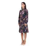 Blauwe Midi Jurk met Ruiterprint Ralph Lauren , Multicolor , Dames