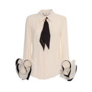 Gerimpelde Georgette Lange Mouw Shirt Elisabetta Franchi , White , Dam...