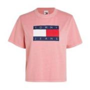 Roze T-shirt met korte mouwen en vlagembleem Tommy Jeans , Pink , Dame...