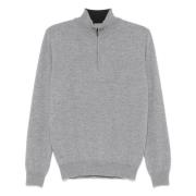 Luxe Wol/Kasjmier Half-Zip Gebreide Kleding Corneliani , Gray , Heren