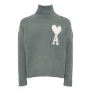 Groene Funnel Neck Trui Ami Paris , Green , Heren