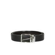 Zwarte riem van generfd leer met gegraveerd logo Canali , Black , Here...