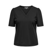 Stijlvolle V-hals gebreide top in zwart Only Carmakoma , Black , Dames