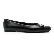 Zwarte platte balletflats Gancini gesp Salvatore Ferragamo , Black , D...