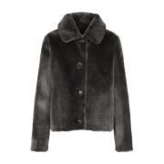 Luxe Faux Fur Shearling Jas Yves Salomon , Gray , Dames