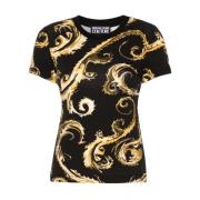 Zwart T-shirt met katoenen details Versace Jeans Couture , Black , Dam...