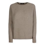 Kameel Sweaters met Ronde Hals en Geribbelde Zoom Max Mara , Brown , D...