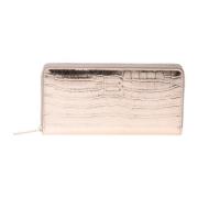 Wallet in gold laminated leather with a crocodile print and zip Baldin...