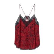 Rode Mouwloze Bedrukte Top Zadig & Voltaire , Red , Dames