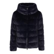 Faux Fur Cape Down Jacket Herno , Blue , Dames