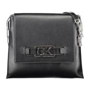 Zwarte polyurethaan handtas met logo Calvin Klein , Black , Dames