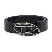 Zwart Leren Riem met Logodetail Diesel , Black , Dames