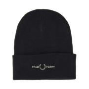 Acryl Katoen Blend Beanie Hat Fred Perry , Black , Heren