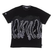 Zwarte Mannen Crew Neck T-shirt Octopus , Black , Heren