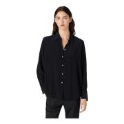 Zijden Blouse met Puntkraag Massimo Alba , Black , Dames