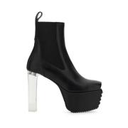 Minimalistische leren Beatle laarzen met hak Rick Owens , Black , Dame...