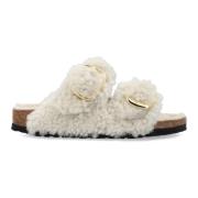 Shearling Big Buckle Slider Teddy Rivet Birkenstock , Beige , Dames