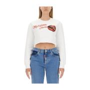 Logo Cropped Sweatshirt Moschino , White , Dames