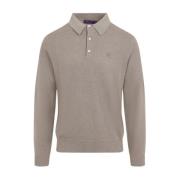 Zijde Katoen Lange Mouw Polo Shirt Ralph Lauren , Beige , Heren