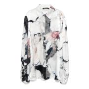 Marmergedrukte Satijnen Shirt Wit Multikleur Roberto Cavalli , White ,...