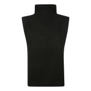 Luxe hooggesloten geribbelde kasjmier vest Kujten , Black , Dames