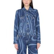 Marmer Print Denim Jack Vrouwen Knoop Emilio Pucci , Blue , Dames