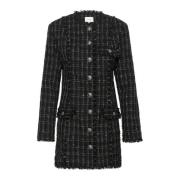 Elegante Blacknwhite Check Jurk Gestuz , Black , Dames