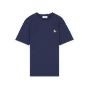 Blauw Logo Front T-shirt Maison Kitsuné , Blue , Heren