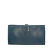 Pre-owned Leather Wallet Hermès Vintage , Blue , Dames