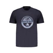 Blauw Katoenen T-shirt met Print Logo Napapijri , Blue , Heren