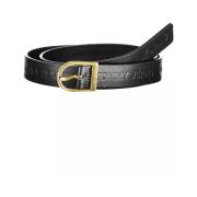 Zwarte leren riem met metalen gesp Tommy Hilfiger , Black , Unisex