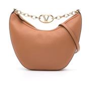 Stijlvolle Hobo Tas van Zwart Leer Valentino Garavani , Beige , Dames