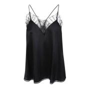 Zwart Kant V-hals Top IRO , Black , Dames