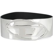 Metalen leren riem met zilveren detail Diesel , Gray , Dames