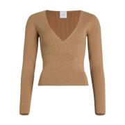 Beige Wol V-Hals Trui Patou , Beige , Dames